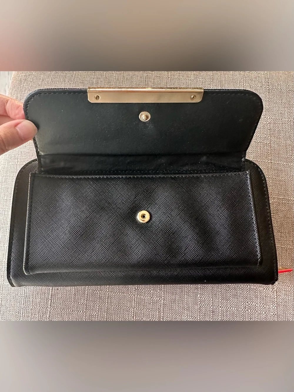 Women’s Black Handheld Clutch with Gold Accent
